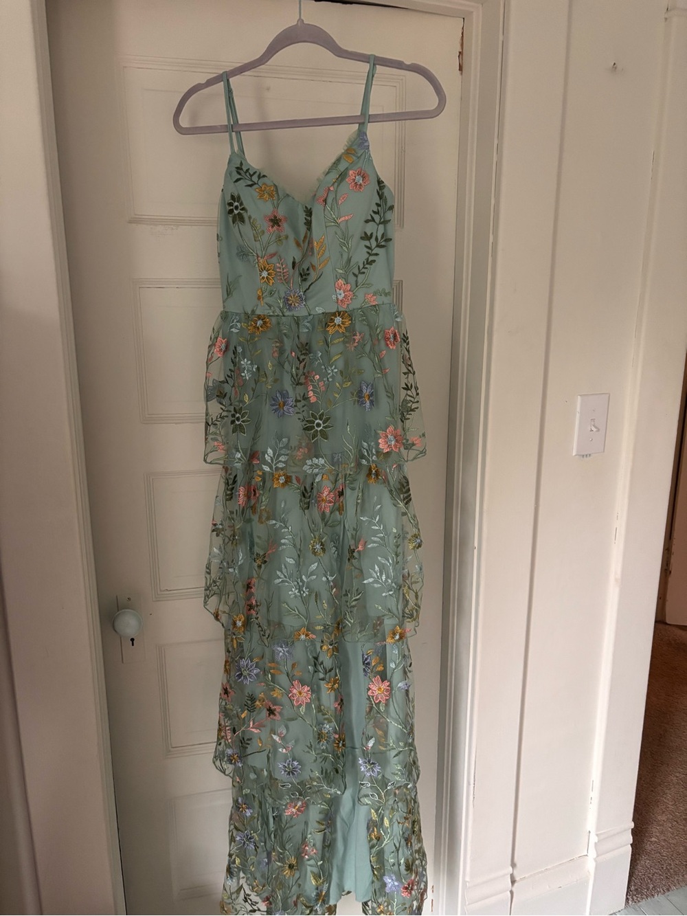 City Studio Mint Green Floral Embroidered Maxi Dress